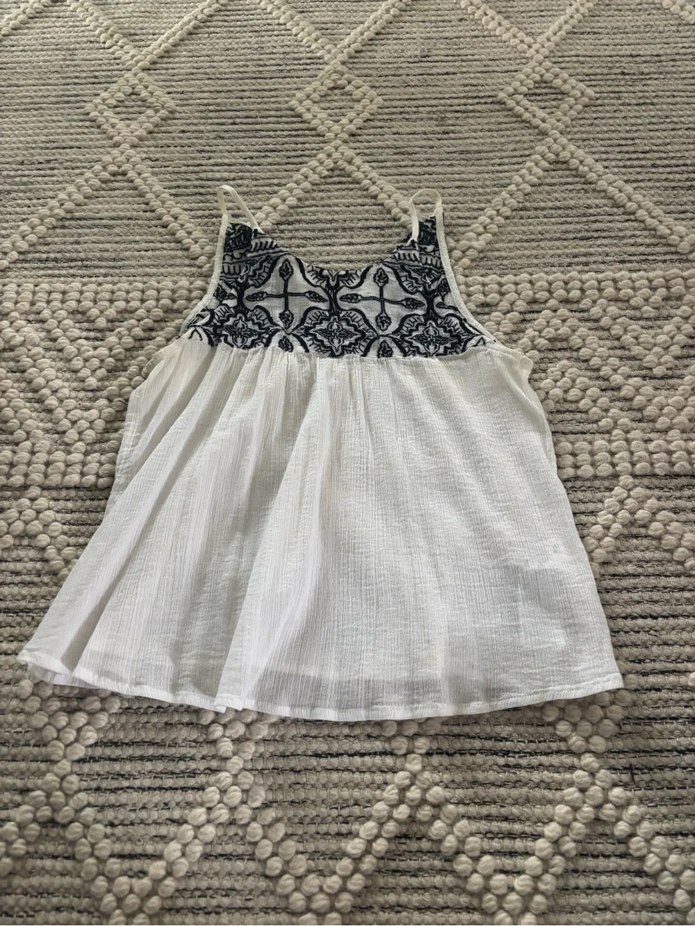 Abercrombie & Fitch White Tank Dress with Navy Embroidered Yoke